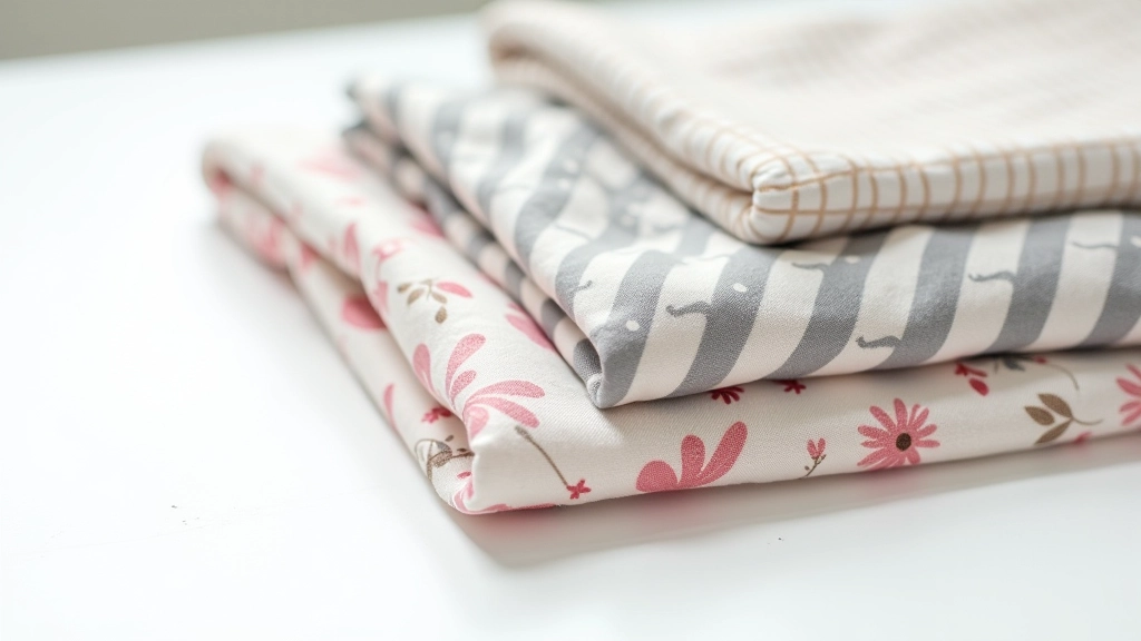 Close-up of three different textile patterns - geometric, floral, and striped fabrics layered together showing coordinated design