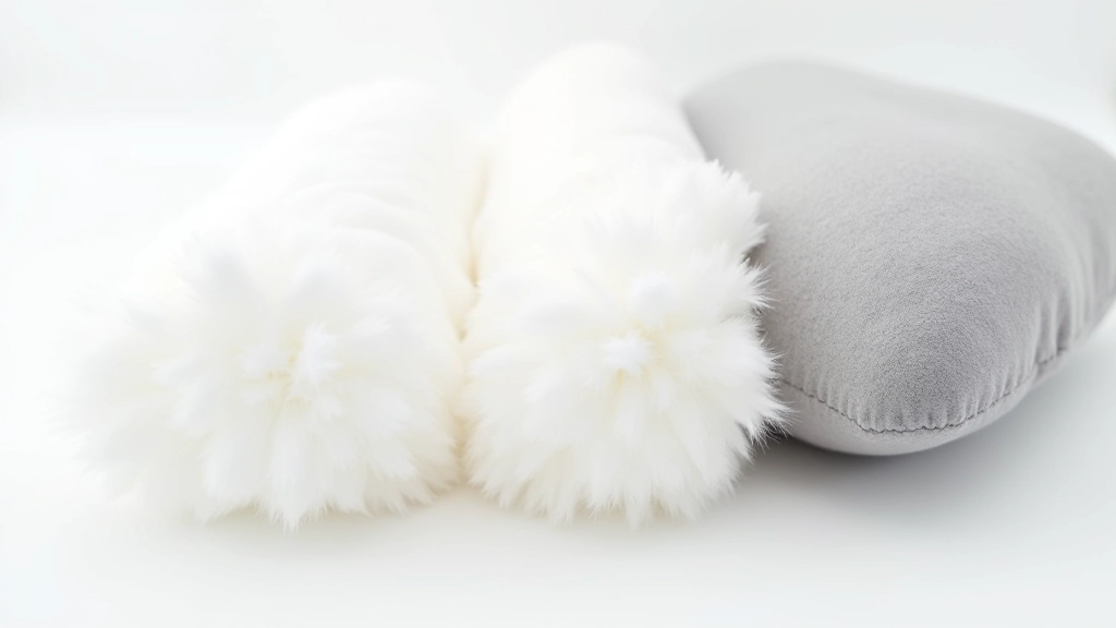 Close-up of various cushion fill materials showing texture differences between down, polyester fiberfill, and memory foam samples