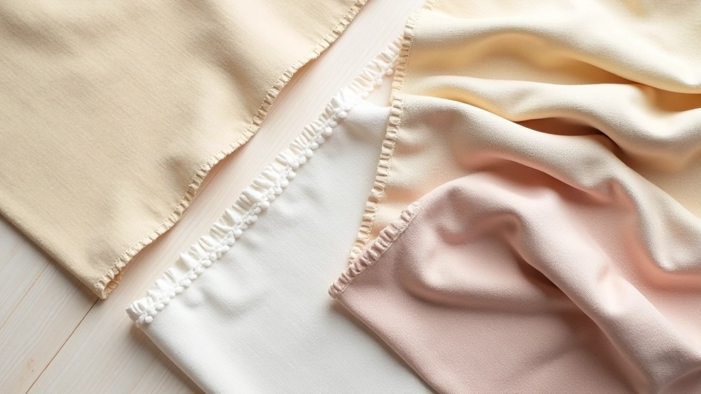 Flat lay arrangement of fabric swatches in various textures showing linen, velvet, cotton blends, and performance fabrics with different weave patterns