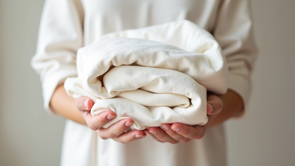Hands holding a natural jute throw blanket, showing texture and weave detail
