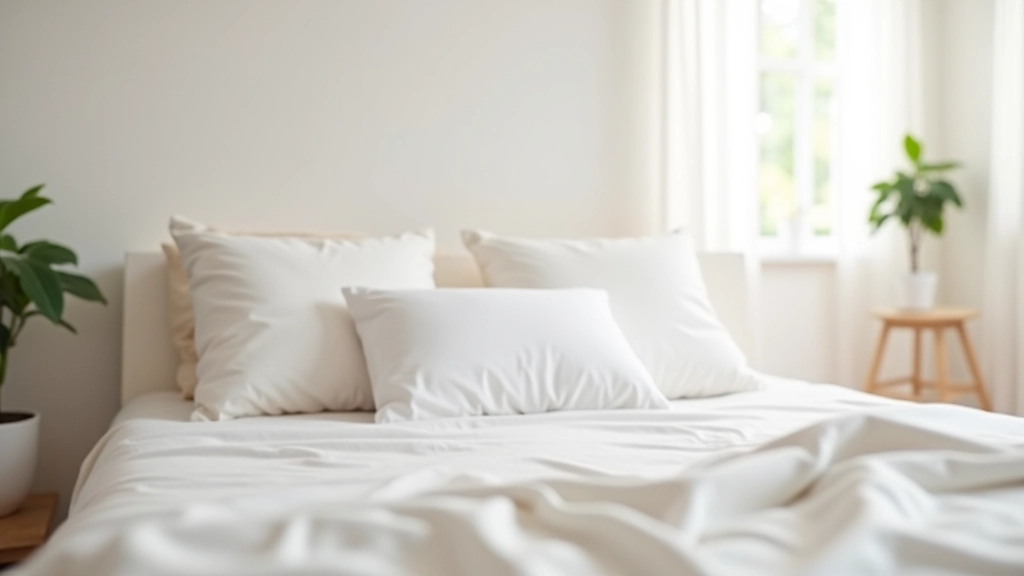 Cozy bedroom with fresh white and cream textured cushions arranged on bed